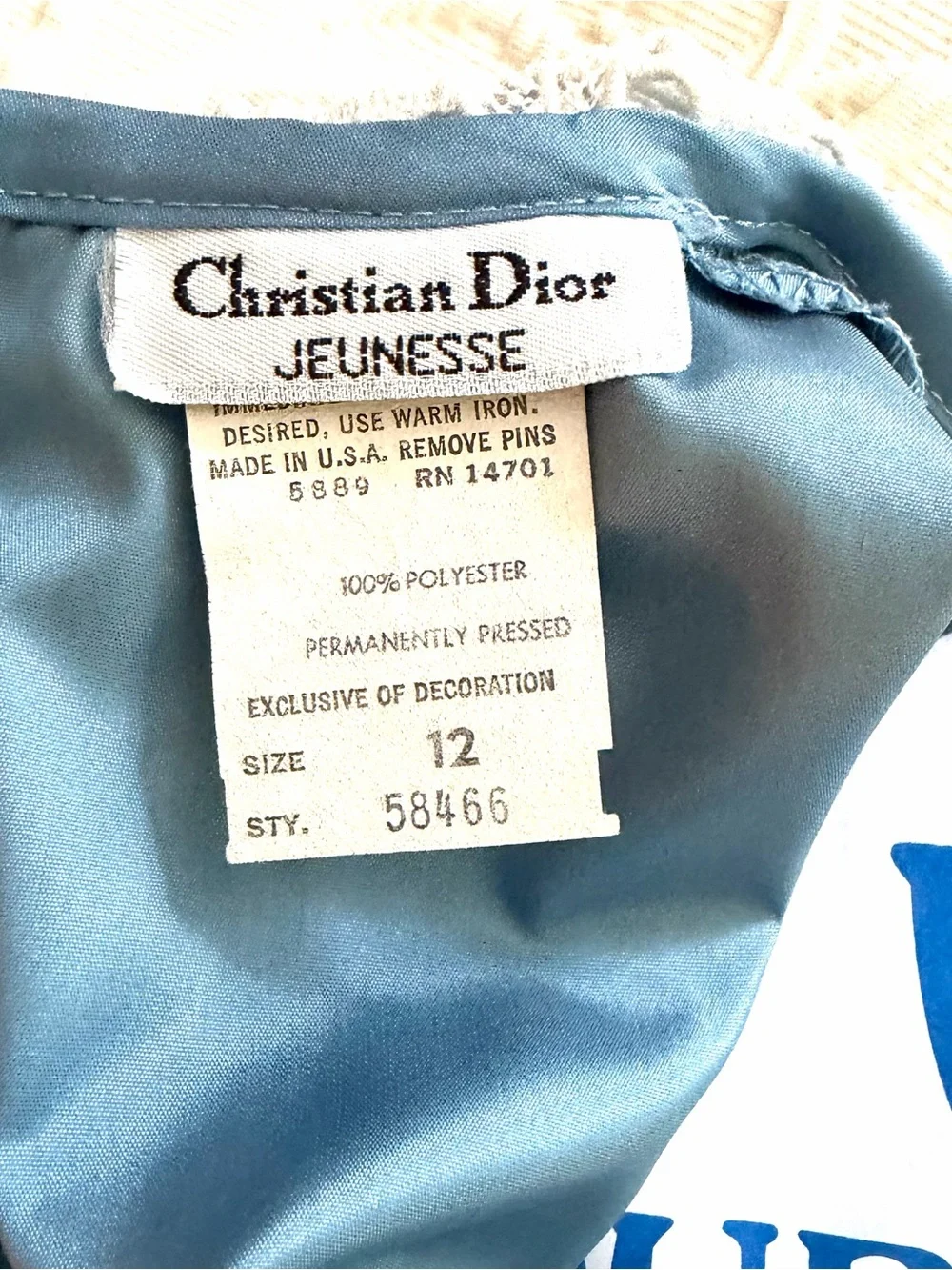 Vintage Christian Dior Blue Tiered Dress Lace Collar Girls Sz 12 1980’s